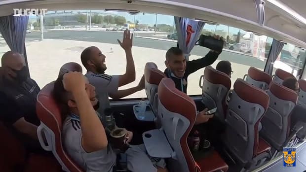 Tigres players sing on their way back from training